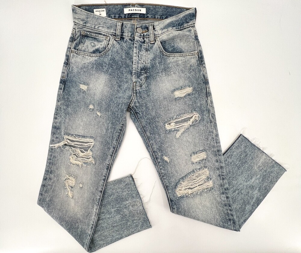 Pacsun Jeans Mens 28 Blue Acid Wash Ripped Distressed Vintage Loose Cutoff Crop